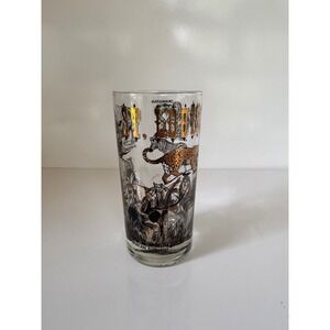 Vintage St Louis Zoo Glass Souvenir Tumbler‎ Gold Black Animal Print 5.75 inch